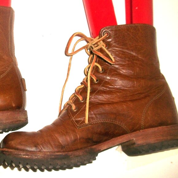 Jim Barnier Eco-Friendly Handmade Brown Leather Boho Chic Lace Up Hobo Boots 7M - Picture 10 of 15